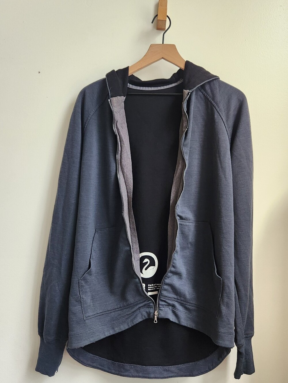 Outlier NYC Merino Hoodie Mens M Blue Full Zip Biker Warm Layering Minimalist
